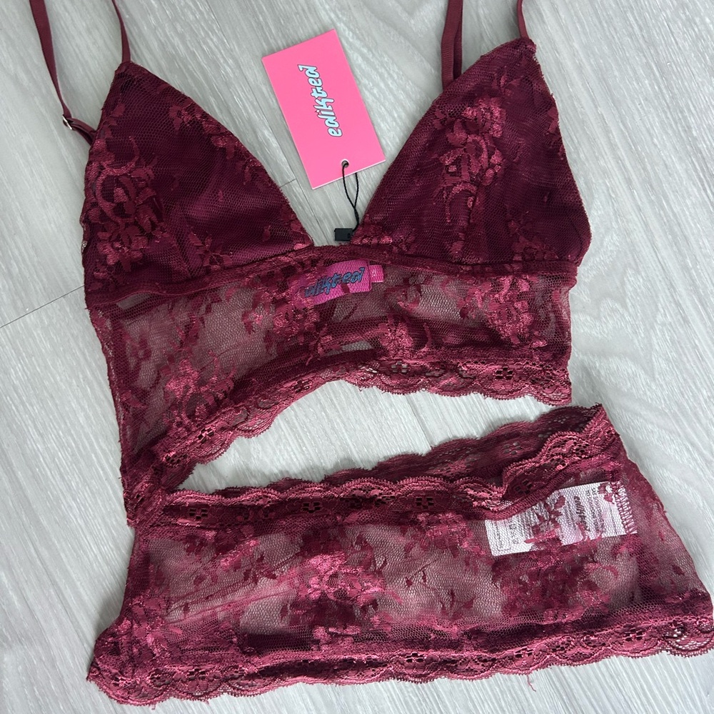 Edikted Red Velvet Tank Top with Lace